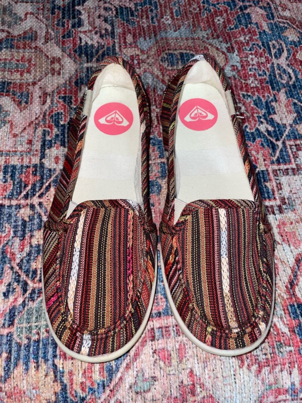 Roxy Minnow Slip-On Woven Striped Loafer / Canvas Boat Shoe